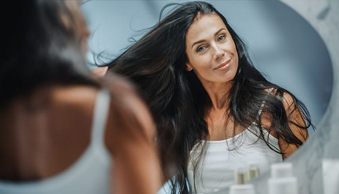 woman after getting prf hair restoration treatment in Park Ridge, IL